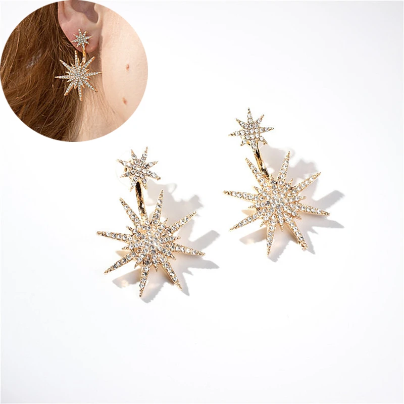 

MISM 1 PC Women Korean Style Fashion Earring Star Shining Jewelry Trendy Metal Luxury Full Rhinestone Crystal Dangle Earrings