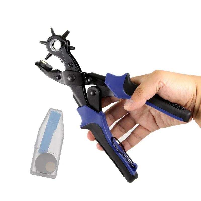 1Pc Multi function Blue Portable Puncher Heavy Duty Leather Hole Punch Hand Pliers Belt Holes