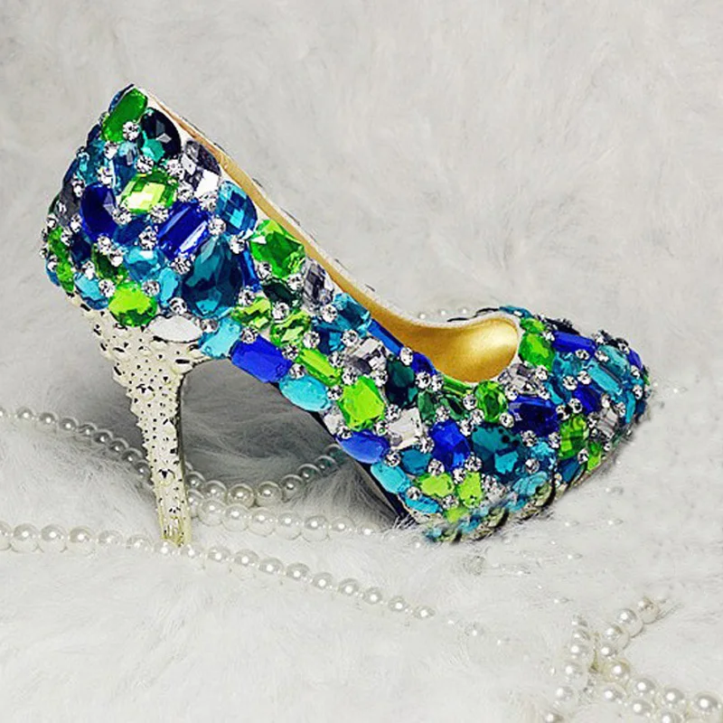 

Beautiful Blue Crystal Wedding Dress Shoes Diamond Rhinestone Bridal Dress Shoes Glitter Party Dancing Prom Shoes