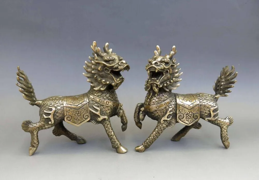 

Декоративные бронзовые фабричные магазины, Чистая латунь, пара продуманных китайских медных животных, фэн-шуй, искусственная статуя собаки