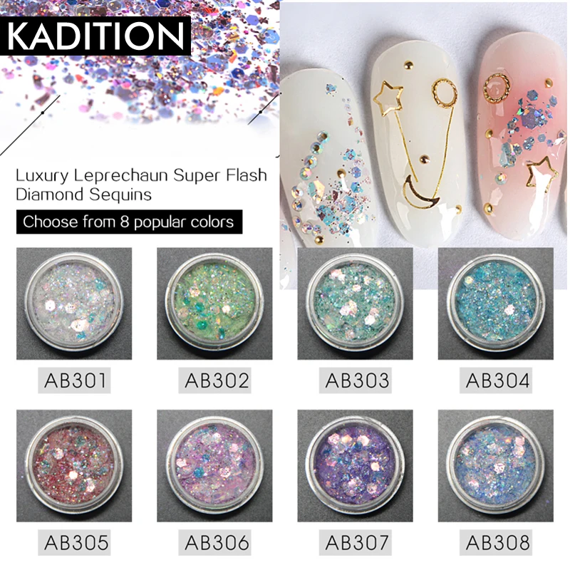 

KADITION New Glitter Nail Art Decorations Design Nail Polish Bling Supplies Manicure Stickers Flash Heart Loose Sequins 8 Color
