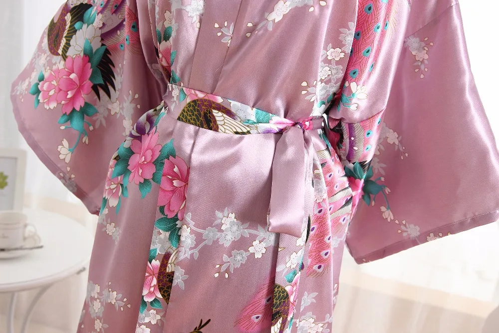 Розовый Свадебный халат для невесты, подружки невесты, Цветочный халат, Атласный халат из вискозы, ночная рубашка, женское кимоно, юката, длинная Пижама, ночная рубашка JA29
