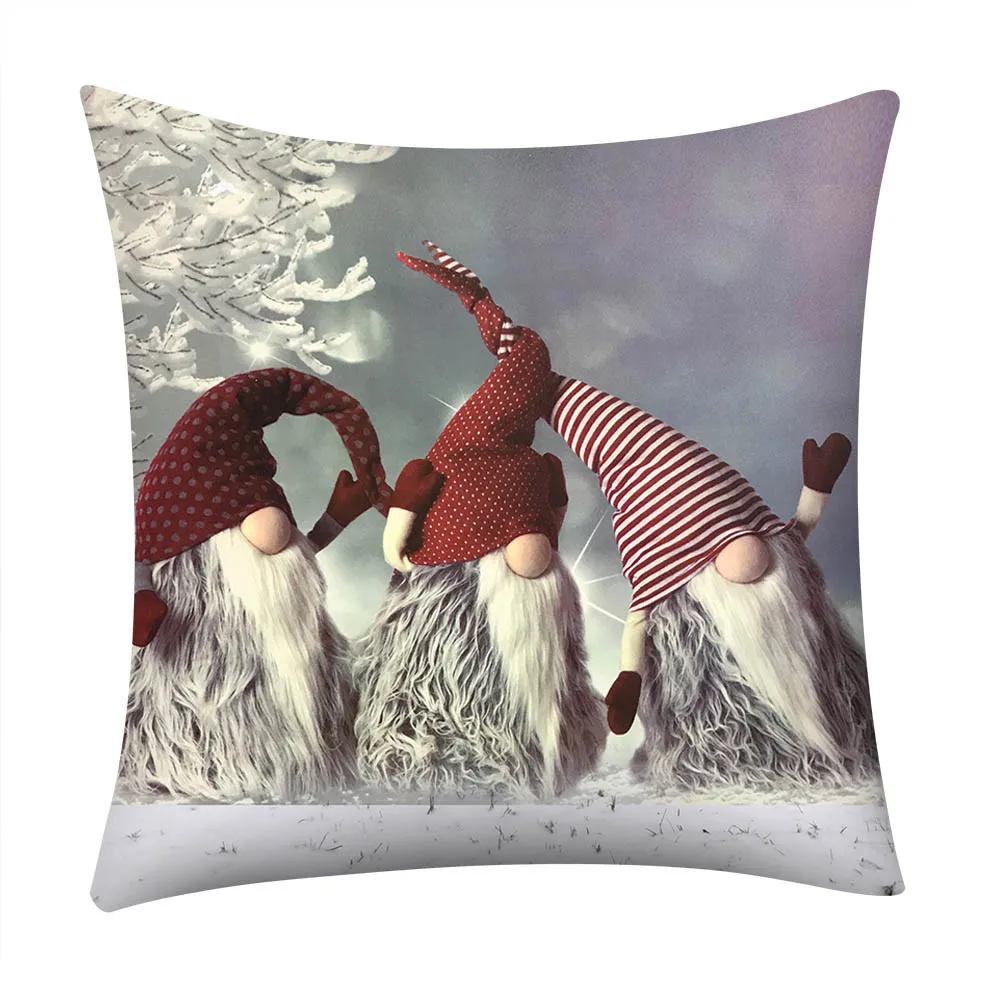 TENSKE 4Pcs/set Christmas Print Cushion Cover 45cm*45cm Polyester Festive Pillowcase For Office Home Bed Sofa Seat Case 8S20