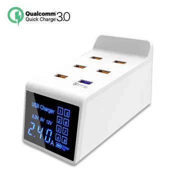

6 Port Desktop USB Fast Charger Quick Charge 3.0 Multi USB Charger for Mobile Phone Universal USB Charging Station + LED Display