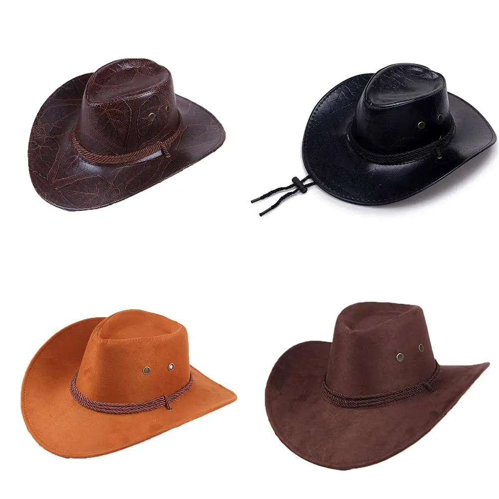 Западная ковбойская шляпа кожаная искусственная замша с принтом три веревки вдоль козырька мужские и женские уличные шляпы можно носить на все сезоны