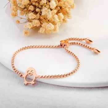 

Doreen Box New Animal Penguin Pattern Bracelet Women Stainless Steel Silver Color/Rose Gold Color Hollow Adjustable Bracelet