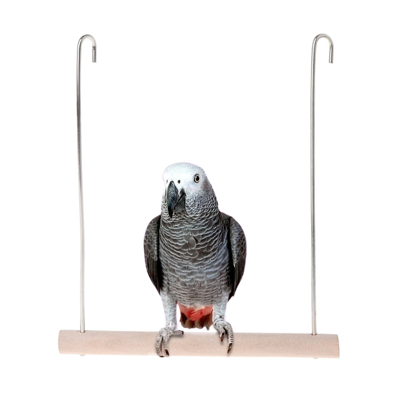 Natural Wooden Birds Perch Parrots Hanging Swing Cage Pendant Toys Stand Holder
