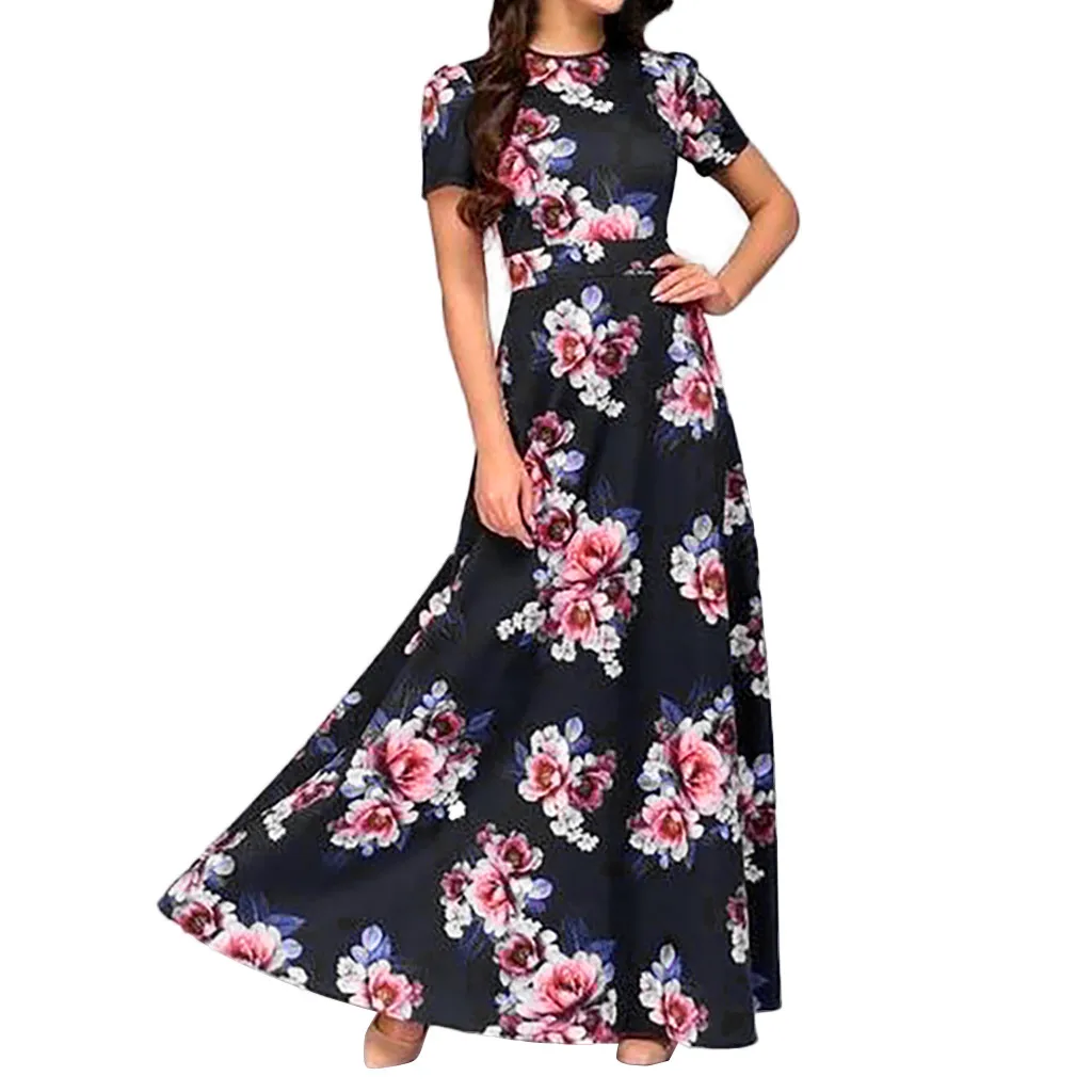 Трапециевидные женские платья, сарафан с цветочным рисунком, женское винтажное вечернее платье, длинное платье, vestido elbise robe# G7 - Цвет: Тёмно-синий