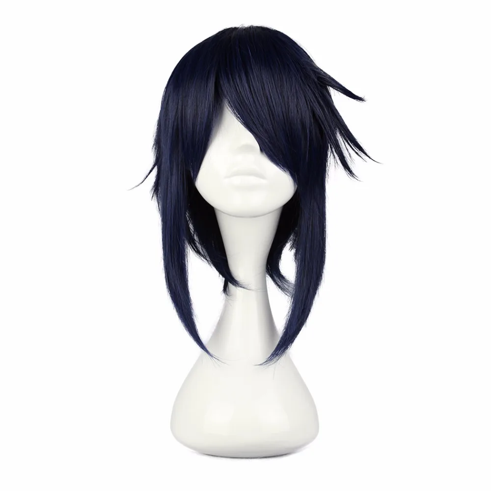 

Mcoser 40CM Straight Meduim Dark Blue Mix-color Synthetic Cosplay Wig 100% High Temperature Fiber Hair WIG-213D
