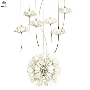 

Nordic Design Plate Metal Dandelion Chrome Led Pendant Light Indoor Fixture G4 Suspension Light Modern Lustre Luminaire Lamp