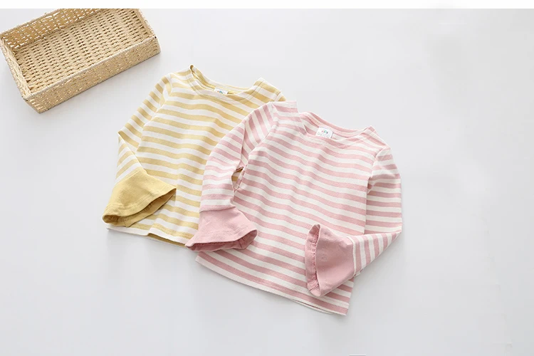2018 Spring Autumn 2-11 12 Year Teenager Children Sweet Striped O-Neck Baby Long Flare Trumpet Sleeve Kids Girls Basic T-Shirts (13)