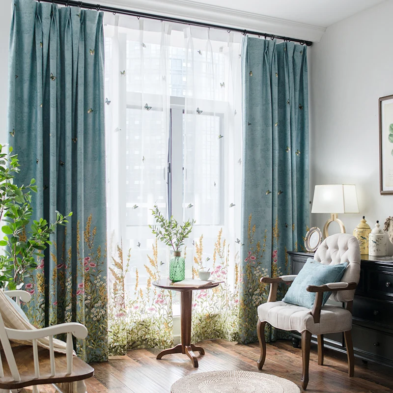 

Style Printed Jacquard Curtain Shading Curtains for Living Room Bedroom Cloth Sky Blue Floating Window Landing Bedroom MW