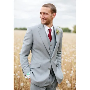 Cena Garnitury Męskie Slim Fit Proste Klapy Smokingi Dla Pana Młodego Szare Garnitury ślubne Dla Mężczyzn Groomsmen Garnitury Męskie (kurtka + Spodnie + Kamizelka A111