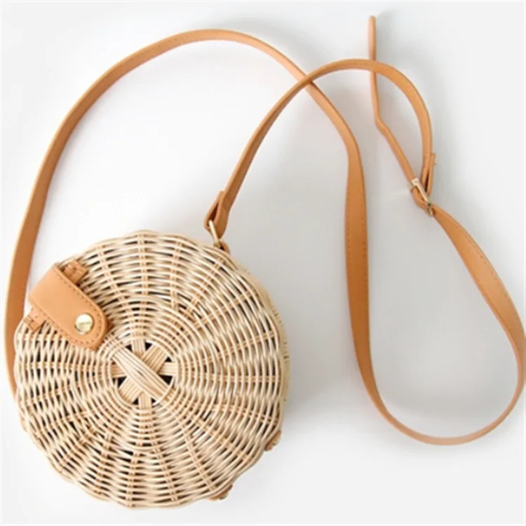 

Round Rattan Bag Summer Straw Button Handmade Woven Beach Shoulder Bag For Women Cross Body Tote Bali Bohemian Bolsa