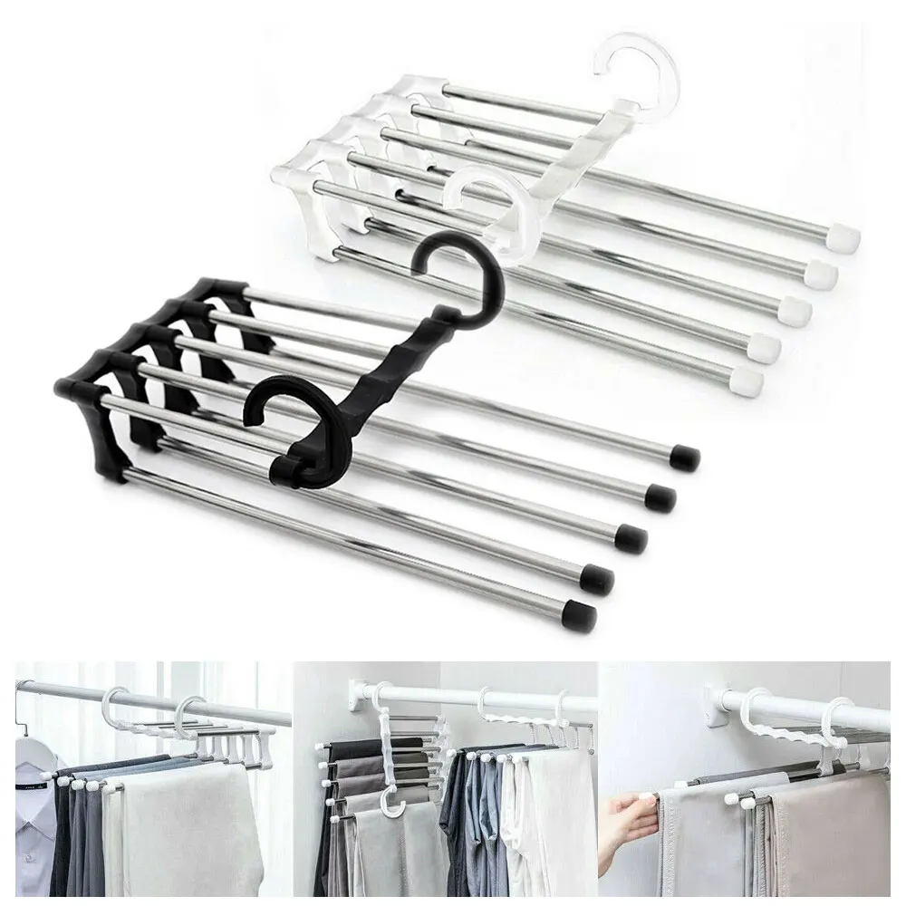 

Multi-functional Clothes Hangers 5 In 1 Pant Hanger Rack Shelves Stainless Steel Clothes Hangers Rack Wardrobe Magic Hanger