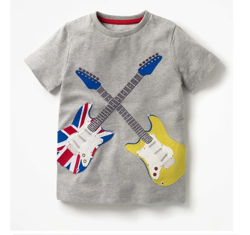 Летняя футболка в рок-стиле для маленьких мальчиков футболка с коротким рукавом и вышивкой для подростков, футболки для детей, топы для детей, От 2 до 12 лет