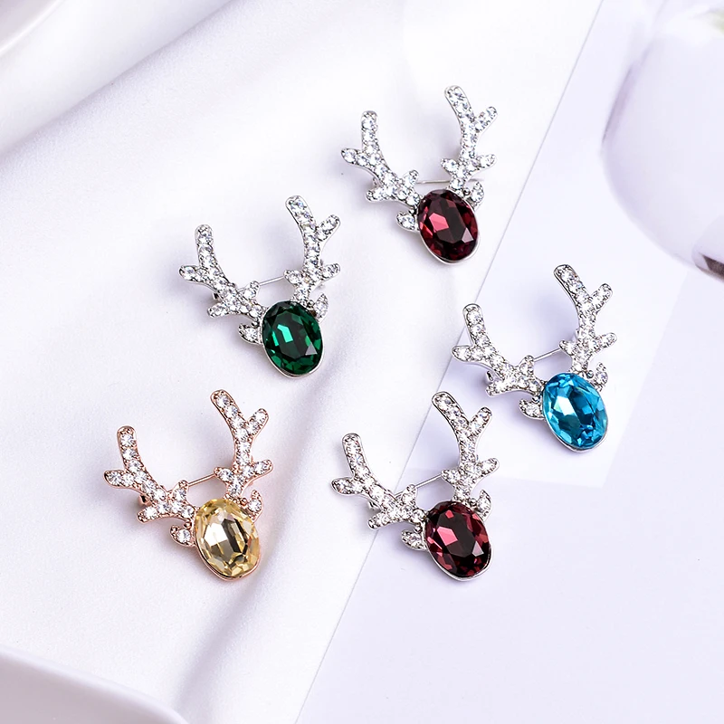 

SUKI Cute Deer Antlers Head Brooch Pins Animal Scarf Clip Female Brooches Women Jewelry Accessories Wedding Pins Animal badges