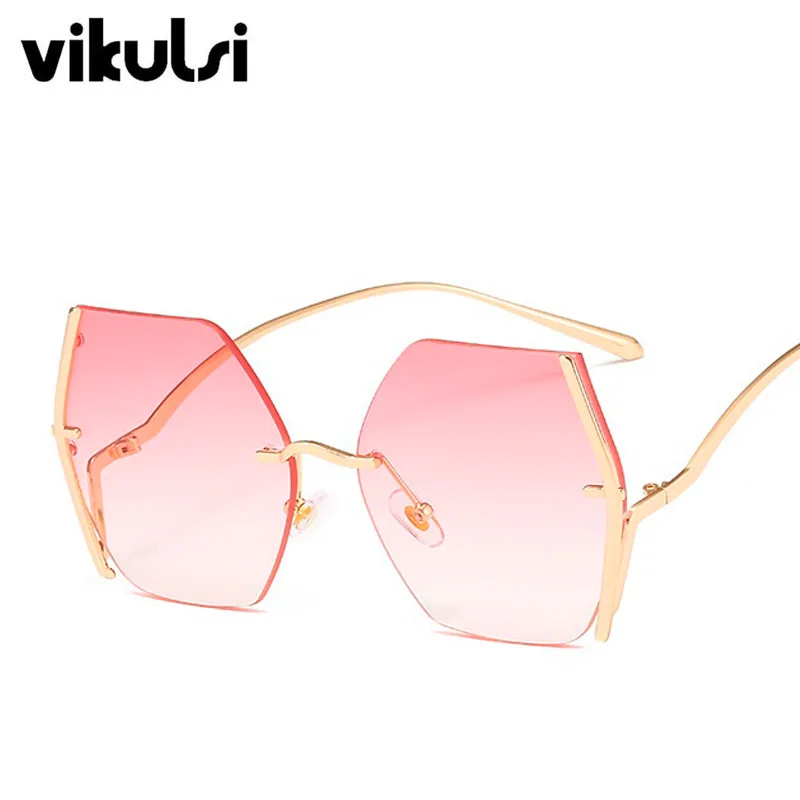 Без оправы градиентный Солнцезащитные очки женские роскошные брендовые дизайнерские негабаритные многоугольные Солнцезащитные очки женские модные винтажные очки - Цвет линз: D955 gold pink