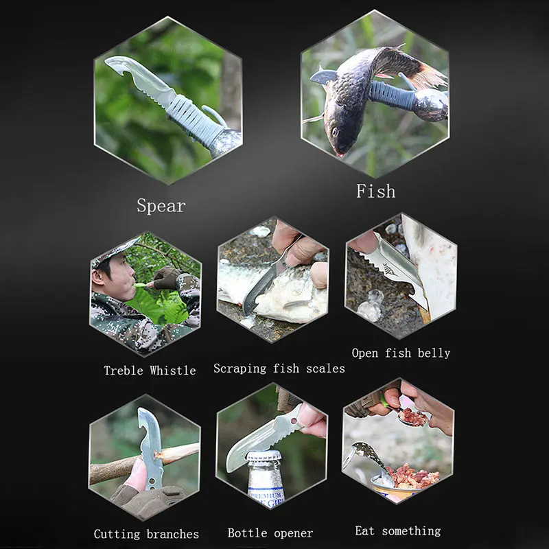 Outdoor Camping Multipurpose Tools Fork Knife Spoon Fork Bottle Opener Tainless Steel Cutlery Hiking Survival Whistle Travel Kit (12)