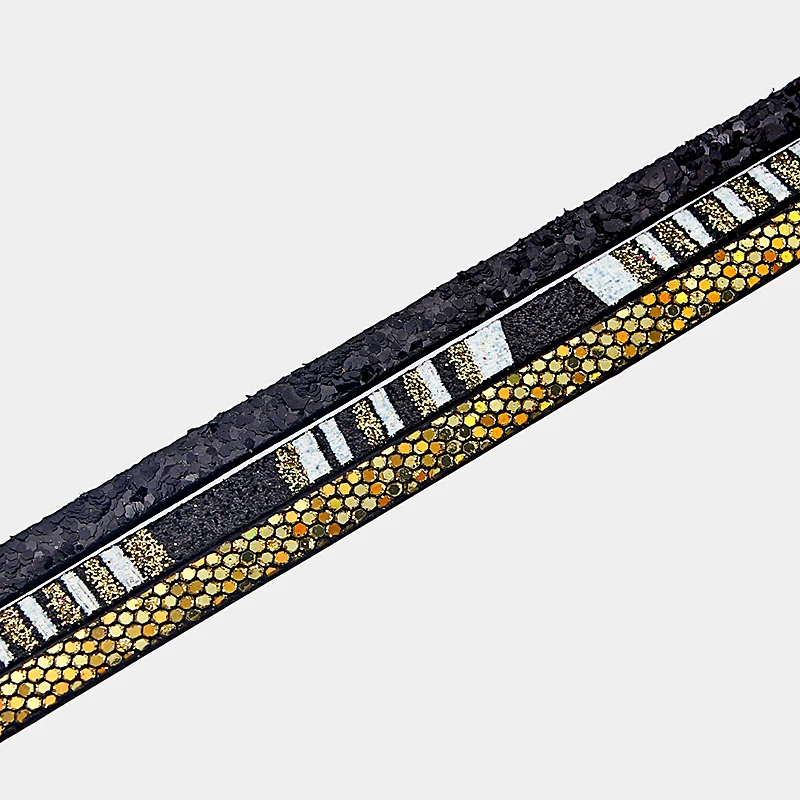 

1 Meter Gold Dust Black Yellow Scale 5*2mm Flat Leather Cord Bracelet Jewelry Findings
