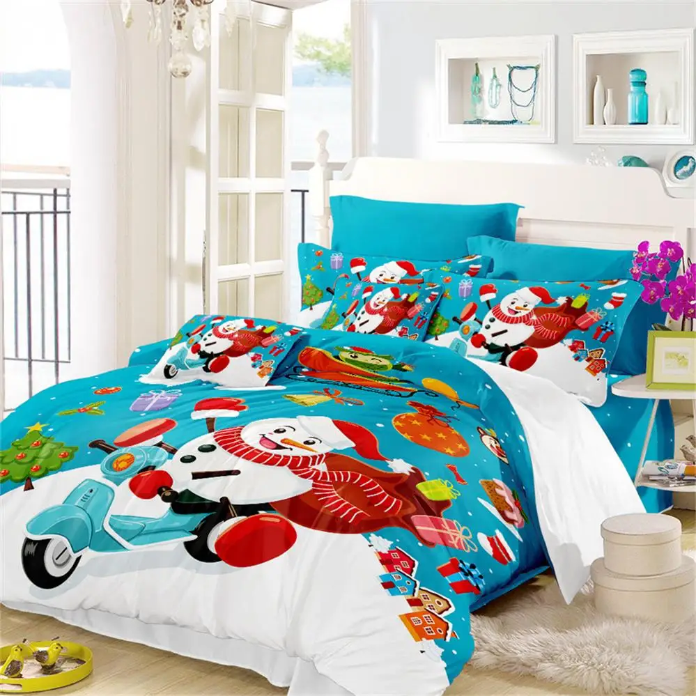 Cartoon Snowman Bedding Set Colorful Gift Christmas Duvet Cover