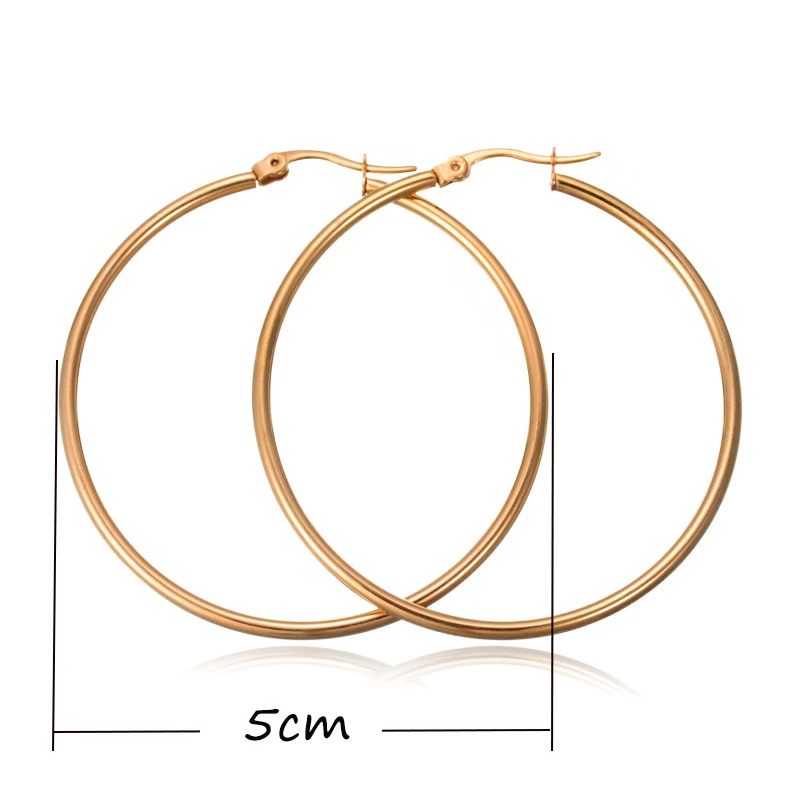 AMOURJOUX модные 316L Нержавеющая сталь 4/5/6/7 см большой золотой/белый/черный цвет круглые серьги-кольца для Для женщин большой серьга в виде кольца - Окраска металла: gold-5cm