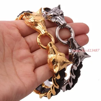 

New Arrived Genuine Leather Wolf Head 316L Stainless steel Bracelet fit Men Women Bracelet Jewelry Gift