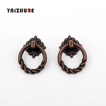 

20PCS 31mm Antique metal flower rings small handle drawer cabinet door gift box antique wooden jewelry box decoration B274
