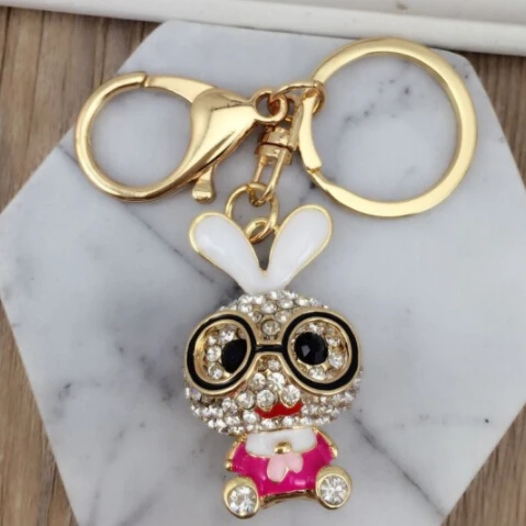 New Design 2018 Small Cute Rabbit with Glasses Car Bag Key Chains Ring Valentines Holiday Gifts Promotion | Украшения и