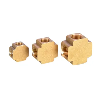 

square script 4 Ways Brass Pipe fittings Equal Female Connector 1/8" 1/4" 3/8" BSP Thread For Grease System hydraulic system X