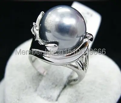 

FREE SHIPPING >>>14mm gray sea shell pearl silver color GP Ring Size :8