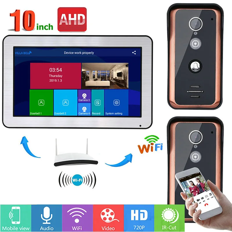 10 дюймов проводной Wi-Fi видео телефон двери дверной звонок Домофон Система и 2CH AHD камера безопасности, поддержка удаленного приложения домофон - Цвет: SY1006BFKA21