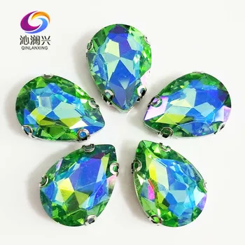 

Super beauty Green AB color DR shape High quality Glass Crystal Anti hook sew on rhinestones,Diy Clothing accessories SWSD24