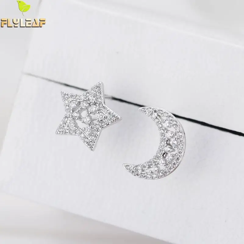 Форзац, 925 пробы, серебро, звезда, луна, кубический цирконий, серьги для женщин, модный стиль, для девушек, Стерлинговое серебро, ювелирные изделия