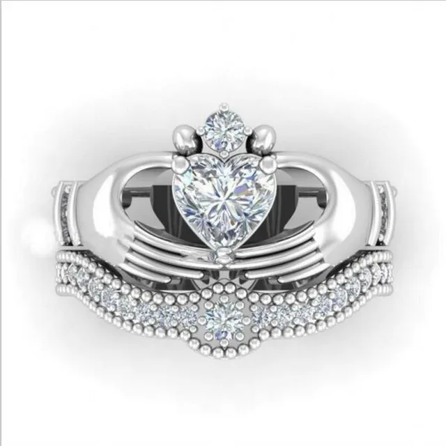 Ireland Claddagh Ring Holding Love Heart Diamant Cz Crown Wedding Ireland Claddagh Ring Holding Love Heart Diamant Cz Crown Wedding Set 10kt White Gold Filled