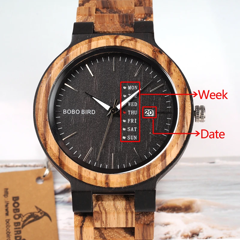 relogio masculino BOBO BIRD Wood Watch Men erkek kol saati Week Display Date Quartz Watches Wooden Accept Logo Drop Shipping