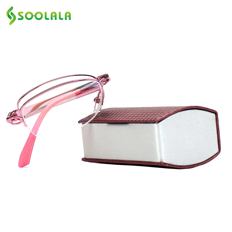 SOOLALA мини складной женские очки для чтения компактный высокое качество очков для чтения чехол женские очки для глаз+ 1,0 1,5 2,0 2,5 до 4,0 - Цвет оправы: Pink