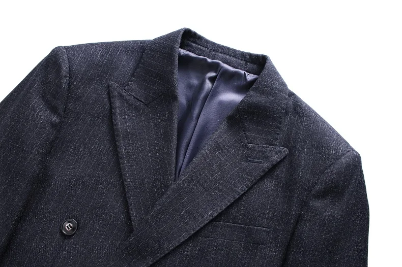TIAN QIONG Gray Stripe Wool Suit Double-breasted Men Slim Fit Business Formal Suits for Wedding 2017 Brand Tailor Made Suits