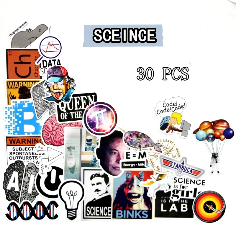 30 шт., наклейки для астронавта в лаборатории, научная химия, блокчейн, код, мозговые учёные, забавные наклейки для детей, подарок, декор для багажа