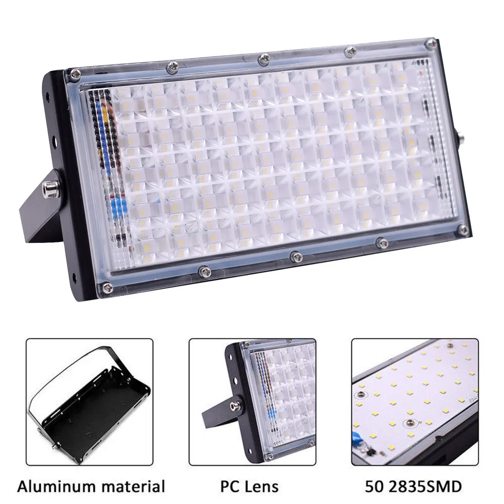 220V 50W Aluminum 50 LED Flood Light Waterproof Outdoor Garden Landscape Lamp