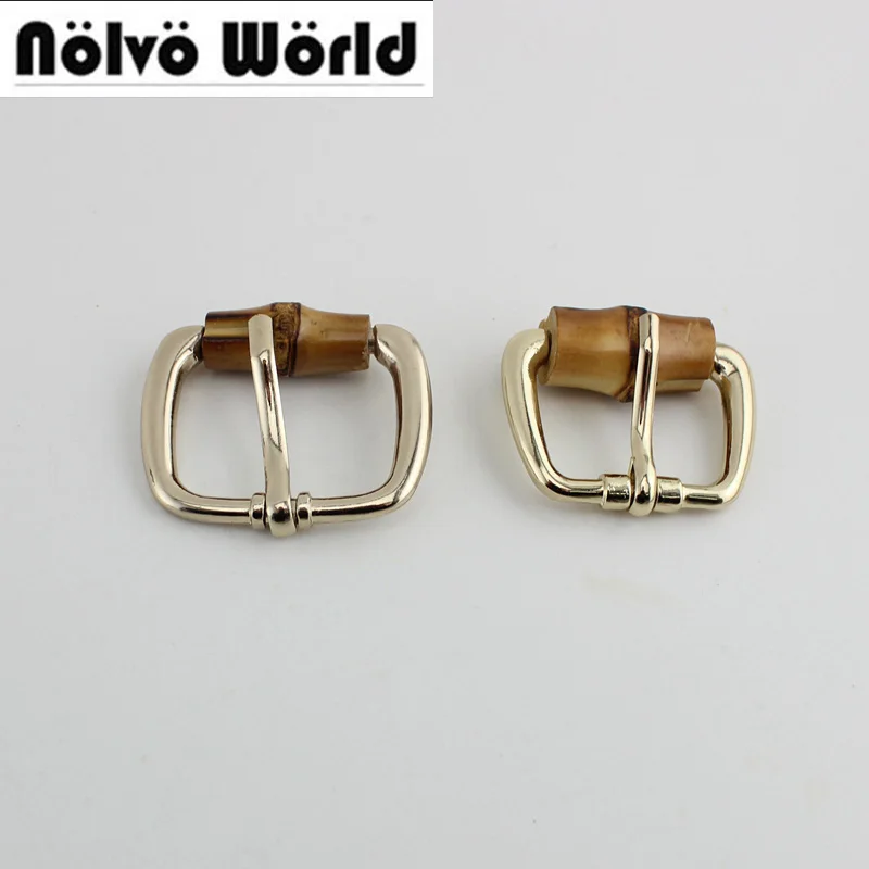 50pcs Nature Bamboo Polished zinc alloy square pin buckle bags/belts