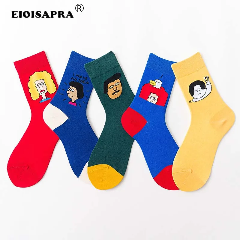 Сезон осень-зима; Однотонная одежда забавные носки для девочек креативный, милый, мультяшный иллюстрации Womne/носки из чёсаного Ctotton движение модных тенденций; носки