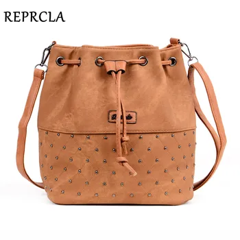 

REPRCLA New Rivet Bucket Bag Women Shoulder Bag Vintage Crossbody Women Messenger Bags Handbags Women Bags Bolsa Feminina