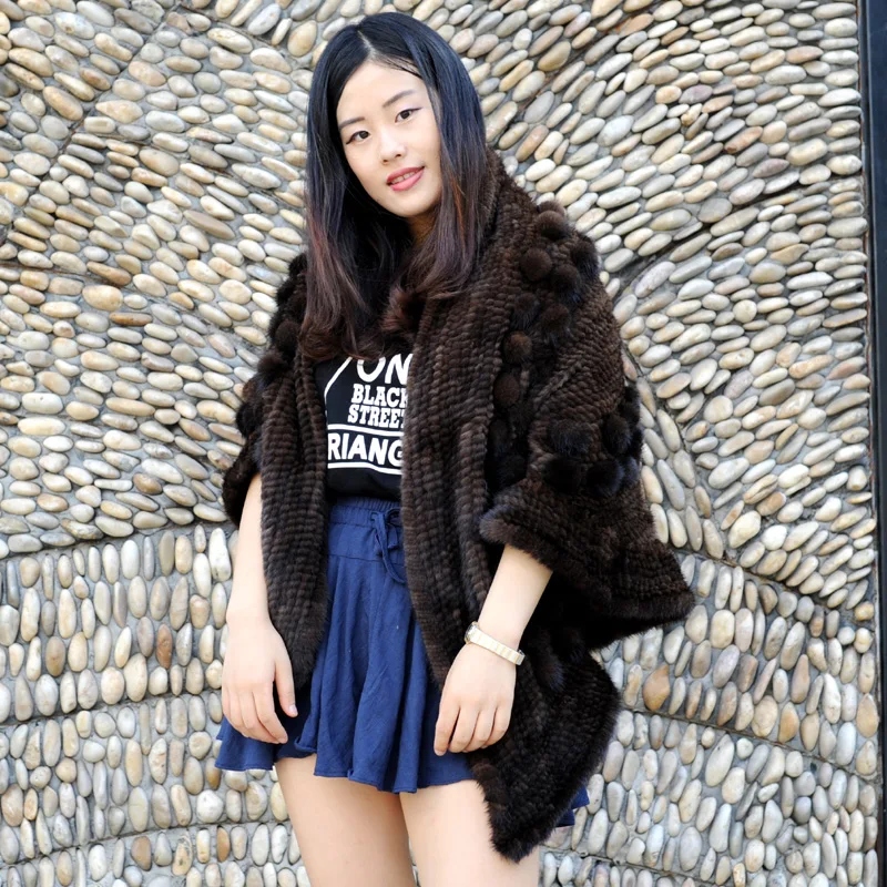 

CX-B-M-70A Hot Selling New Real Mink Fur Knitted Women Fur Shawl