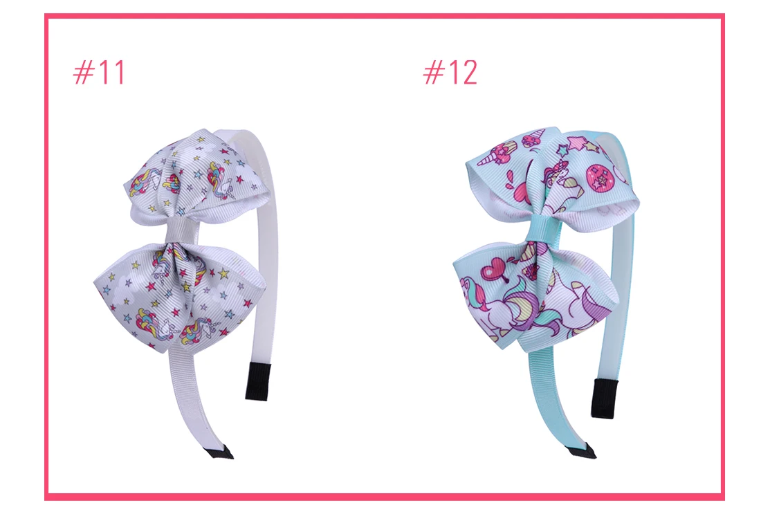 22pcs/set Children Unicorn Hair Bow Hairband Girls Birthday Gift Set Cartoon Printed Animal 3.5 Inch Bows Kids Headwear