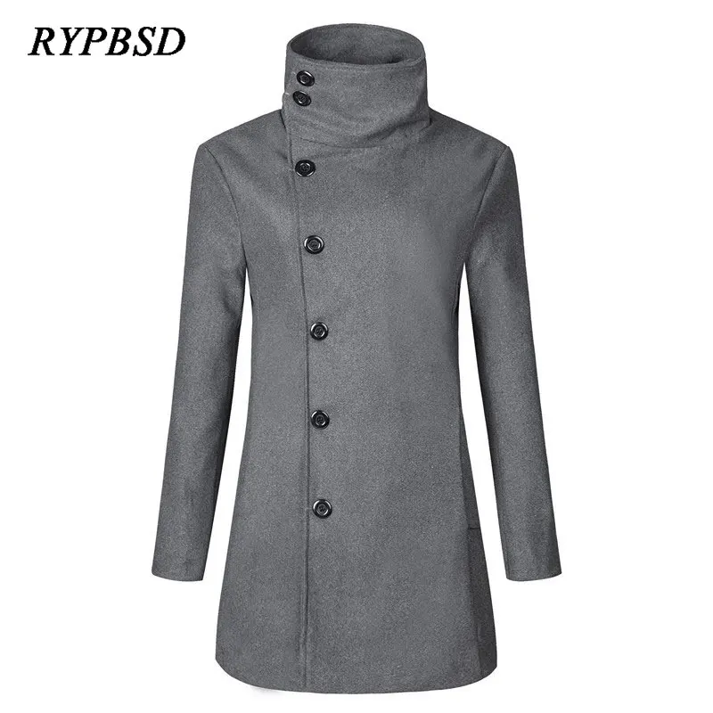 

Autumn Winter Wool Coat Men Long Sleeve Turn Down Collar Slim Oblique Single-breasted Vintage Trench Men Overcoat Plus Size 3XL