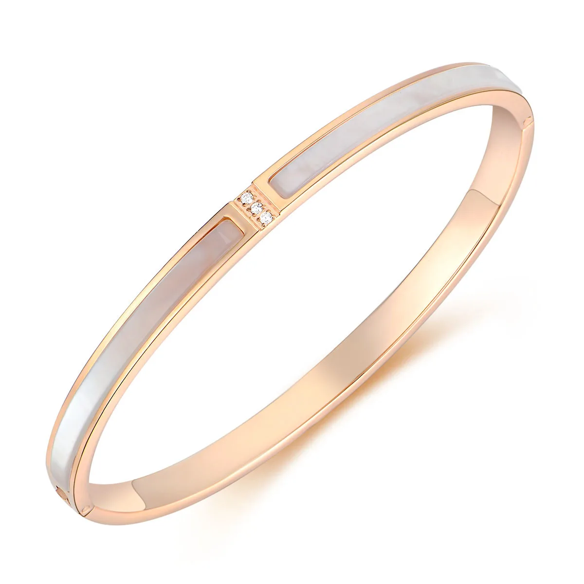 New Fashion Women Rose Gold Bangles Encrusted Shell Stainless Steel Bracelets for Women Gift