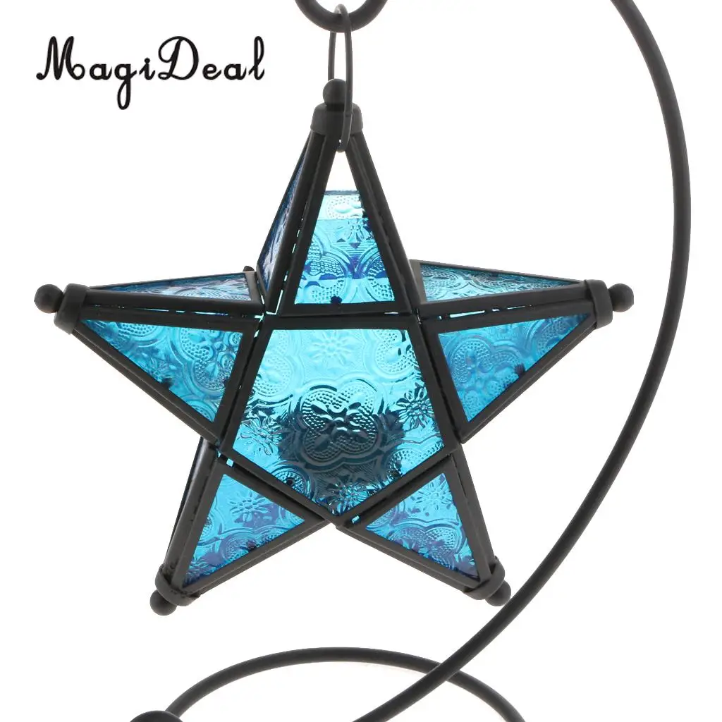 MagiDeal MOROCCAN CANDLE HOLDER MOROCCO STYLE HANGING STAR TEA LIGHT GLASS LANTERN LAMPSHADE - HOME BAR PUB CAFE