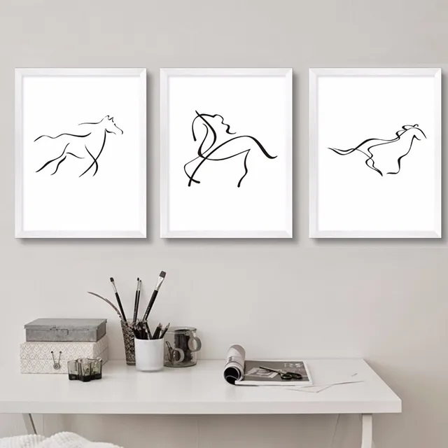 NEW Nordic Minimalist Horse Canvas Painting Black and White Poster Wall POP Art Canvas Wall