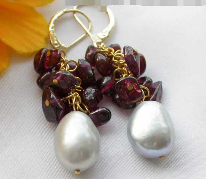 

Hot sell Noble- hot sell new - free shipping 12416 gray baroque pearl garnet dangle earring